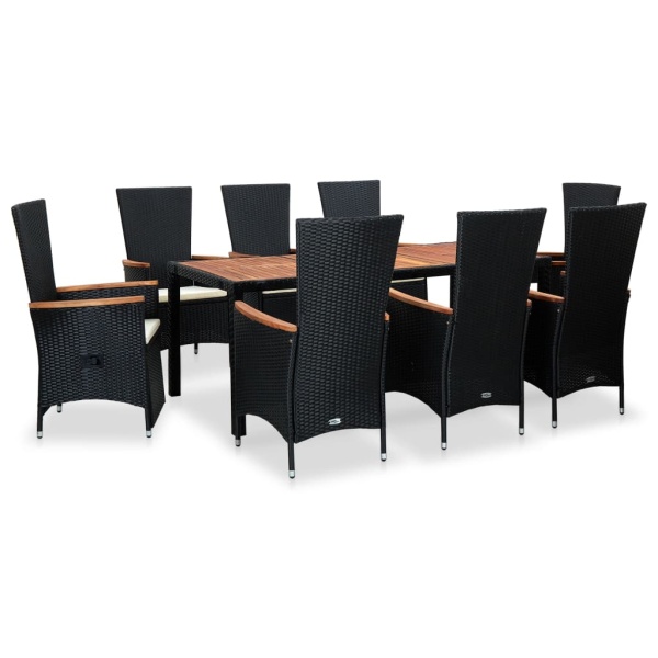 Set Mobilier De Exterior Cu Perne 9 Piese Negru Poliratan 47682